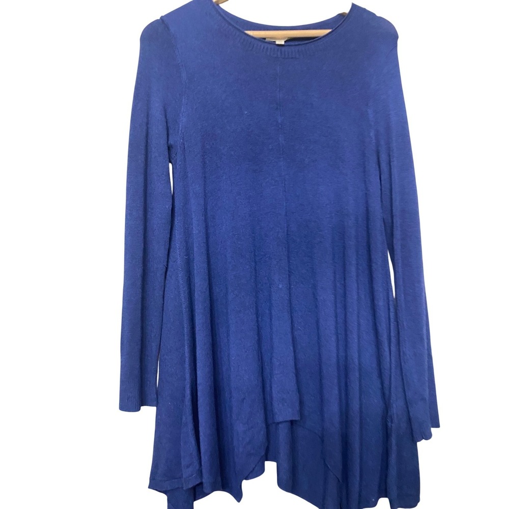 Eileen Fisher Womens Blue Viscose Blend Handkerchief Hem Tunic Sweater Size S - Picture 2 of 5